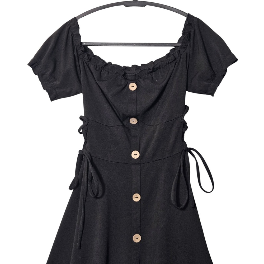 Scarlet Darkness Black Milkmaid Dress Off Shoulder Lace Up Gothic Cottagecore S - Picture 3 of 11